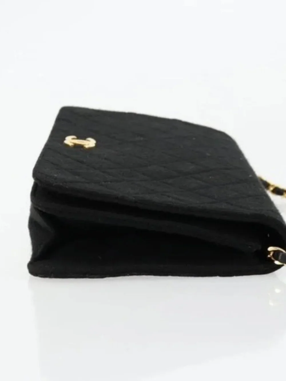 CHANEL Matelasse Chain Shoulder Bag Cotton Black Gold CC Auth bs34514